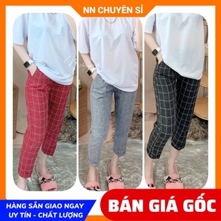 Quần baggy caro lửng cho nữ chất vải mềm lưng thun co giãn Quần lửng kẻ sọc NVH321