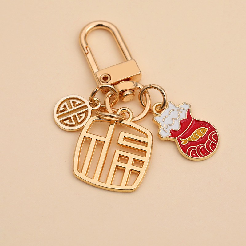 Móc khóa hình chú mèo may mắn bằng kim loại dễ thương
