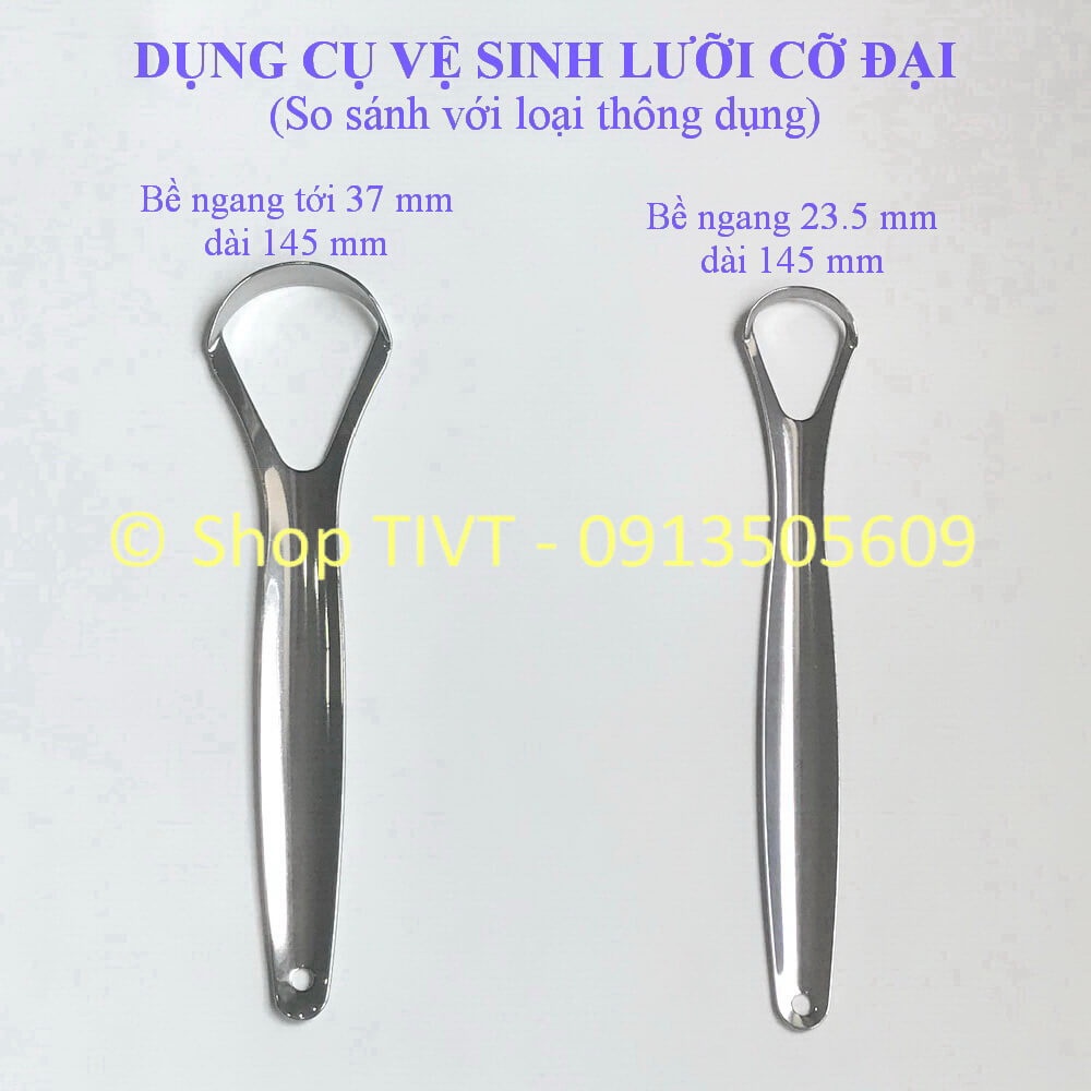 Dụng cụ vệ sinh lưỡi cỡ đại, làm sạch rêu lưỡi, hết hơi thở nóng, hôi, cây rơ lưỡi người lớn cỡ đại bằng Inox-TIVT