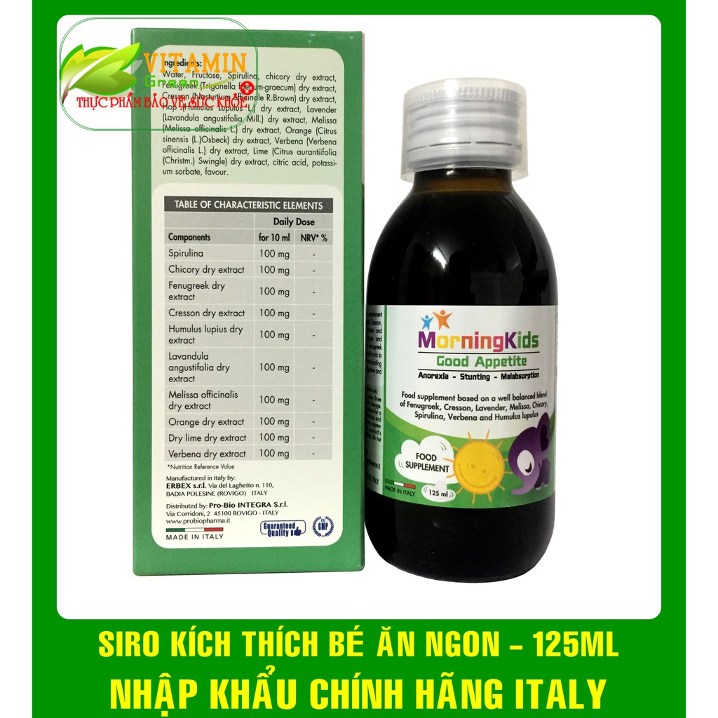 SIRO KÍCH THÍCH BÉ ĂN NGON MORNINGKIDS GOOD APPETITE (125ml) | NHẬP KHẨU CHÍNH HÃNG ITALY