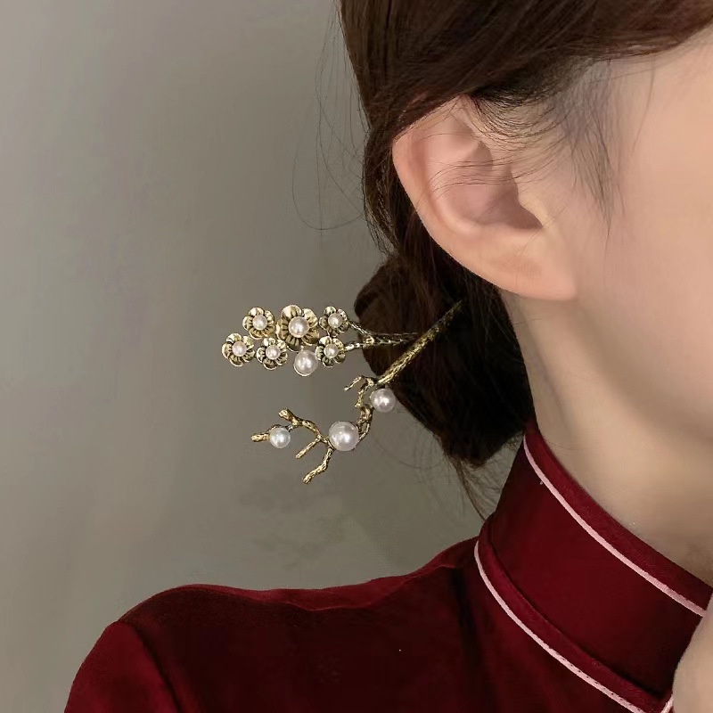 Trâm Cài Tóc Kim Loại Hình Hoa Đính Ngọc Trai Phong Cách Cổ Điển Chất Lượng Cao Cho Nữ