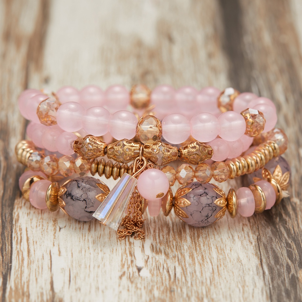 Set 4 vòng đeo tay RINHOO FRIENDSHIP chuỗi hạt pha lê thời trang cho nữ