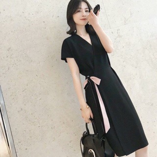 Đầm váy đen phối nơ hồng (kèm hình thật)