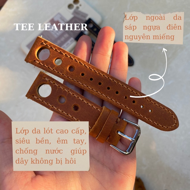 Dây đồng hồ da bò thật-khâu tay thủ công, dây da đồng hồ size 18mm, 20mm, 22mm, 24mm - TEE Leather