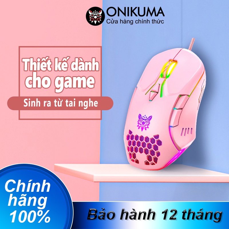 Chuột chơi game có dây ONIKUMA CW902 màu hồng với đèn RGB