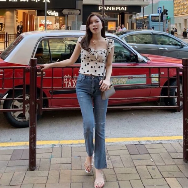 : Restock16june ️ Áo sơ mi chấm bi voan 2 lớp lem lưng siêu sang trọng (Hỏi trước khi đặt hàng)