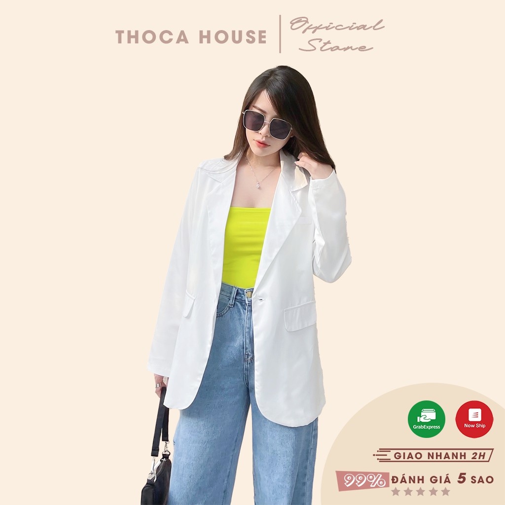 Áo blazer khoác vest trắng túi nấp thiết kế dây kéo tà sau THOCA HOUSE công sở thanh lịch, sang trọng