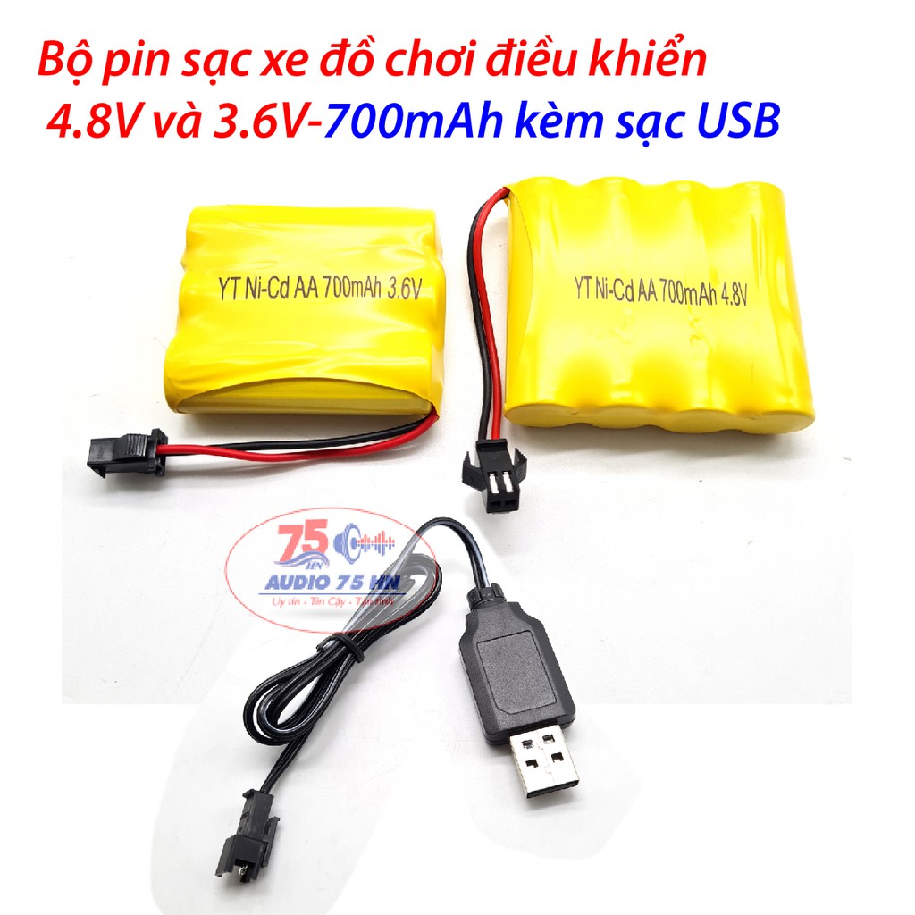 Pin sạc Ni-Cd 4.8v và 3.6v dung lượng 700mah dùng cho xe điều khiển cổng nối SM có bán kèm cáp sạc chân USB