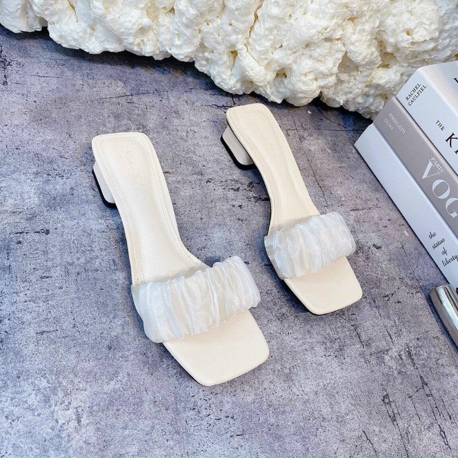 Xảkho 3ngày Guốc/ dép/ giày cao gót  lụa cát gót vuông 4 phân- hottrend siêu xinh bèo 2 lớp phối meka form chuẩn- bèo 4f