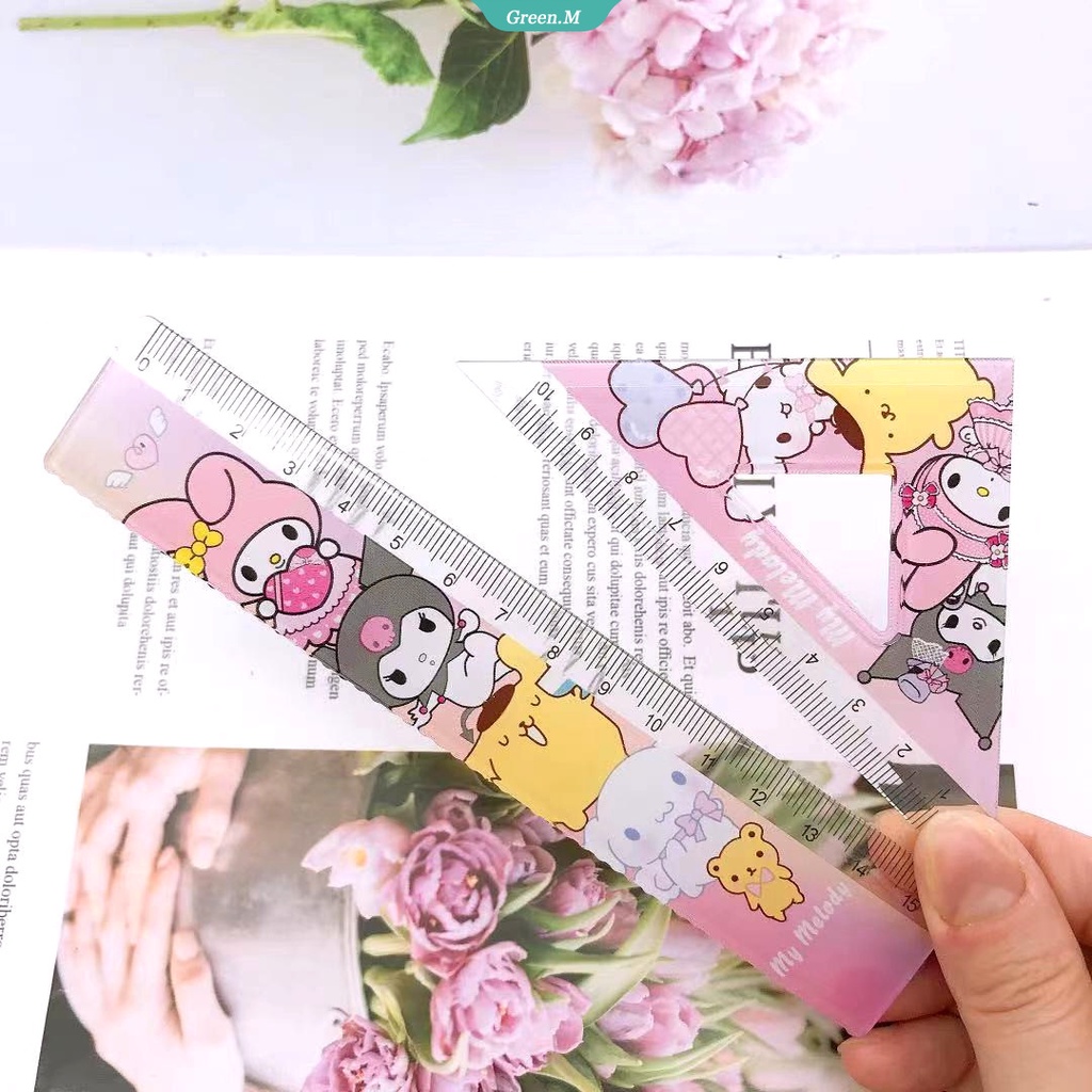 Bộ Thước Tam Giác Thước Kẻ Họa Tiết Hoạt Hình Kuromi My Melody Cinnamoroll Dễ Thương Cho Học Sinh