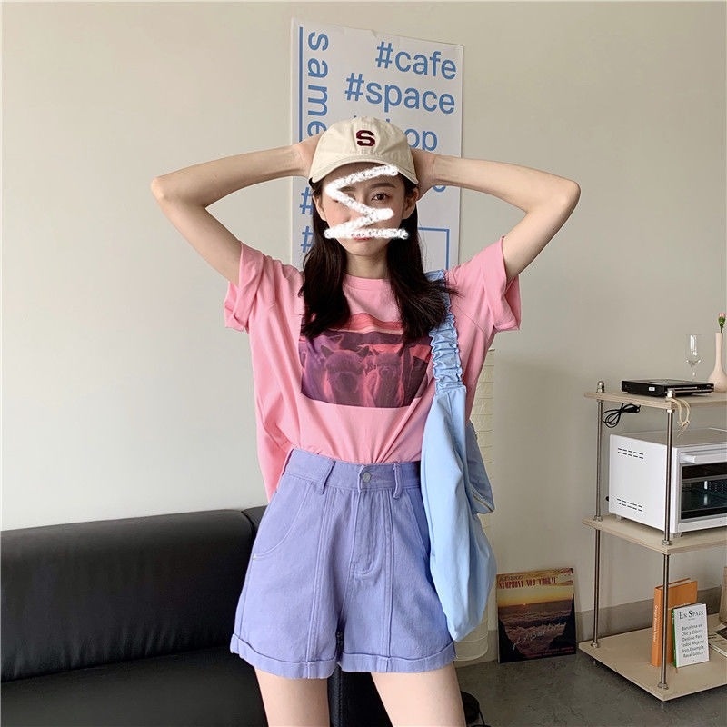 Quần short denim chữ A cạp cao thời trang mùa hè cho nữ