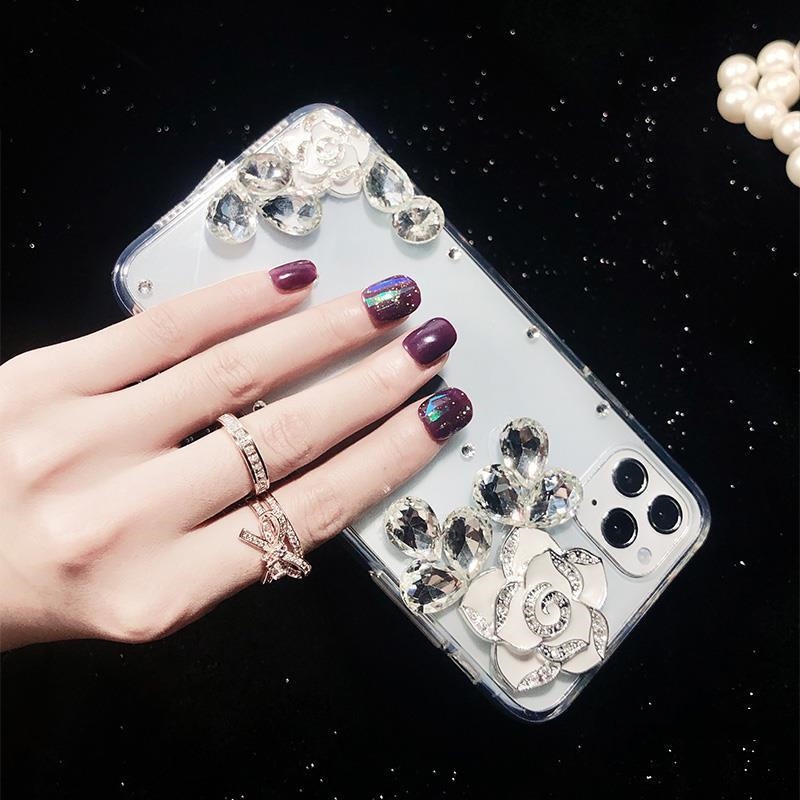 Ốp Điện Thoại tpu Mềm Họa Tiết Hoa Đính Đá Lấp Lánh Cho iphone 15 14 13 pro max 12 11 pro max x xr xs 7 8 plus