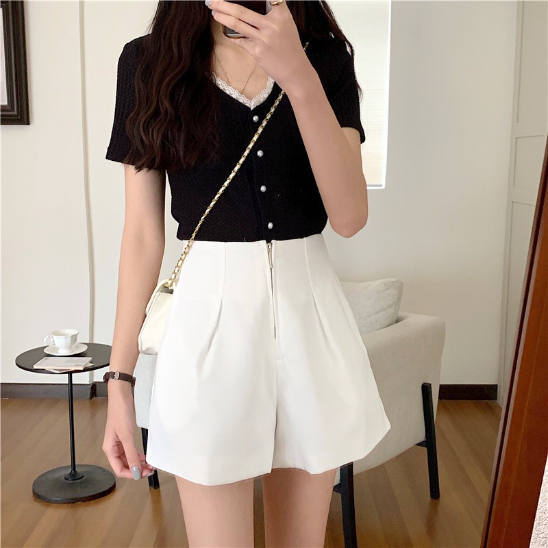 Quần short đùi lưng cao 4 li dây kéo giữa hottrend