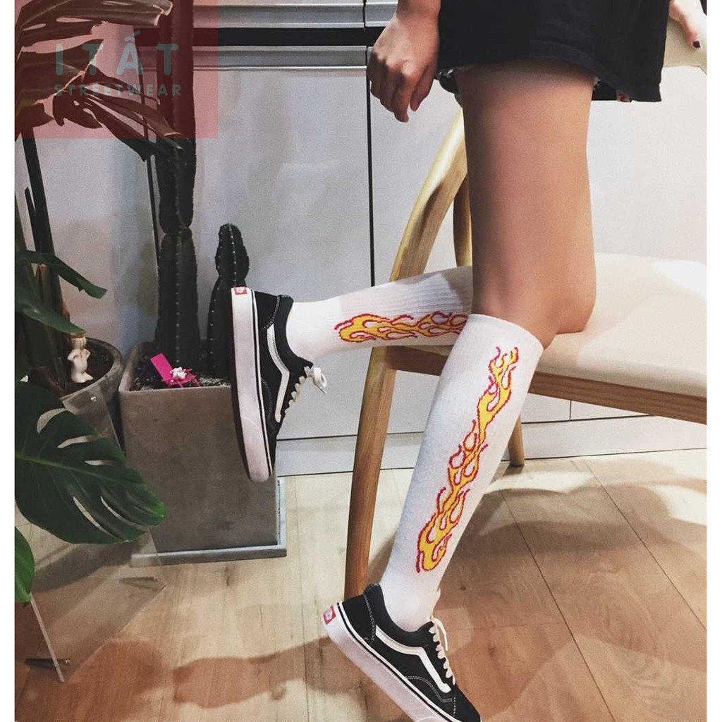 [FREESHIP EXTRA] Tất thể thao thời trang cao cổ Off-White lửa blade flame fire flare up socks unisex Streetwear