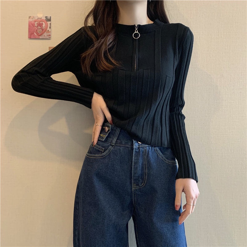 Áo sweater IELGY dệt kim cổ chữ V dáng ôm màu sắc trẻ trung sành điệu