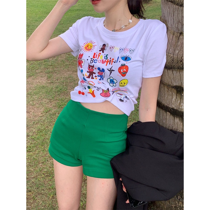 Áo Thun Nữ Ngắn Tay Cổ Tròn Thời Trang Hàn