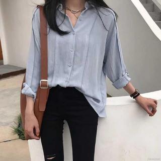 Áo sơ mi nữ tay dài màu trơn phong cách vintage