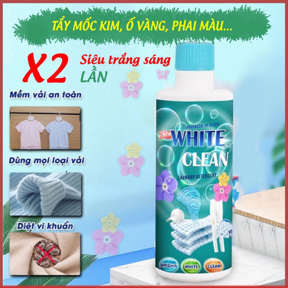 Tẩy trắng quần áo White Clean 500ML - Tẩy mốc, tẩy ố vàng, tẩy phai màu quần áo chỉ sau 1 lần ngâm giặt