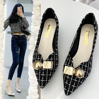 ﹍✢Mùa thu năm 2021, giày cao gót mũi nhọn da lộn retro phong cách Pháp mới, nữ tính thanh lịch sọc ca rô miệng c