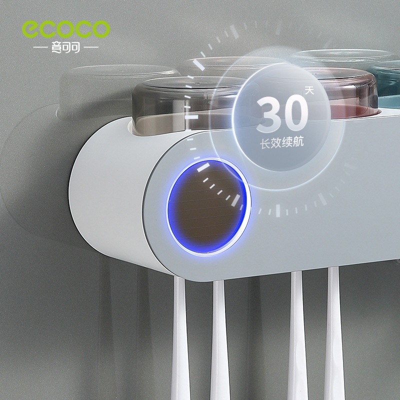 Kệ cài bàn chải tiệt trùng ECOCO 3 cốc kèm nhả kem, máy khử khuẩn bàn chải bằng tia UV cao cấp mẫu mới 2022