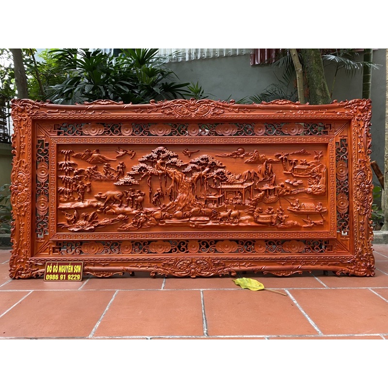 Tranh gỗ đục cảnh đồng quê kt 97 x 197/ 5cm