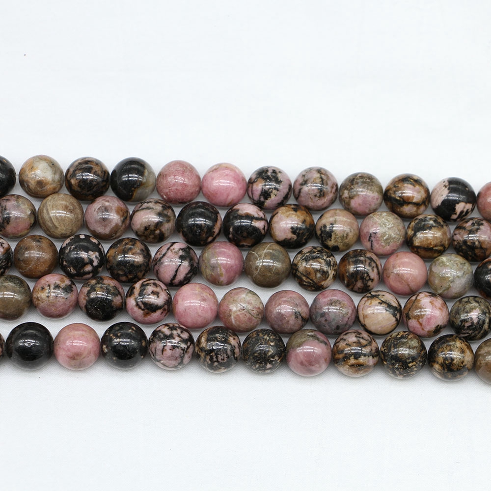 Chuỗi hạt đá rhodonite ST.KUNKKA vân màu đen dùng cho tự làm trang sức