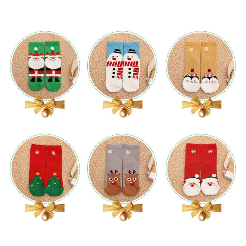 Set 6 Đôi Vớ Cotton Giữ Ấm Họa Tiết Giáng Sinh Dành Cho Trẻ Em