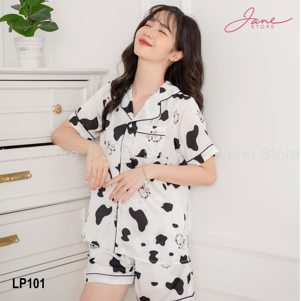 Pijama lụa cao cấp Bộ ngủ nữ mặc nhà họa tiết dễ thương Jane | WebRaoVat - webraovat.net.vn