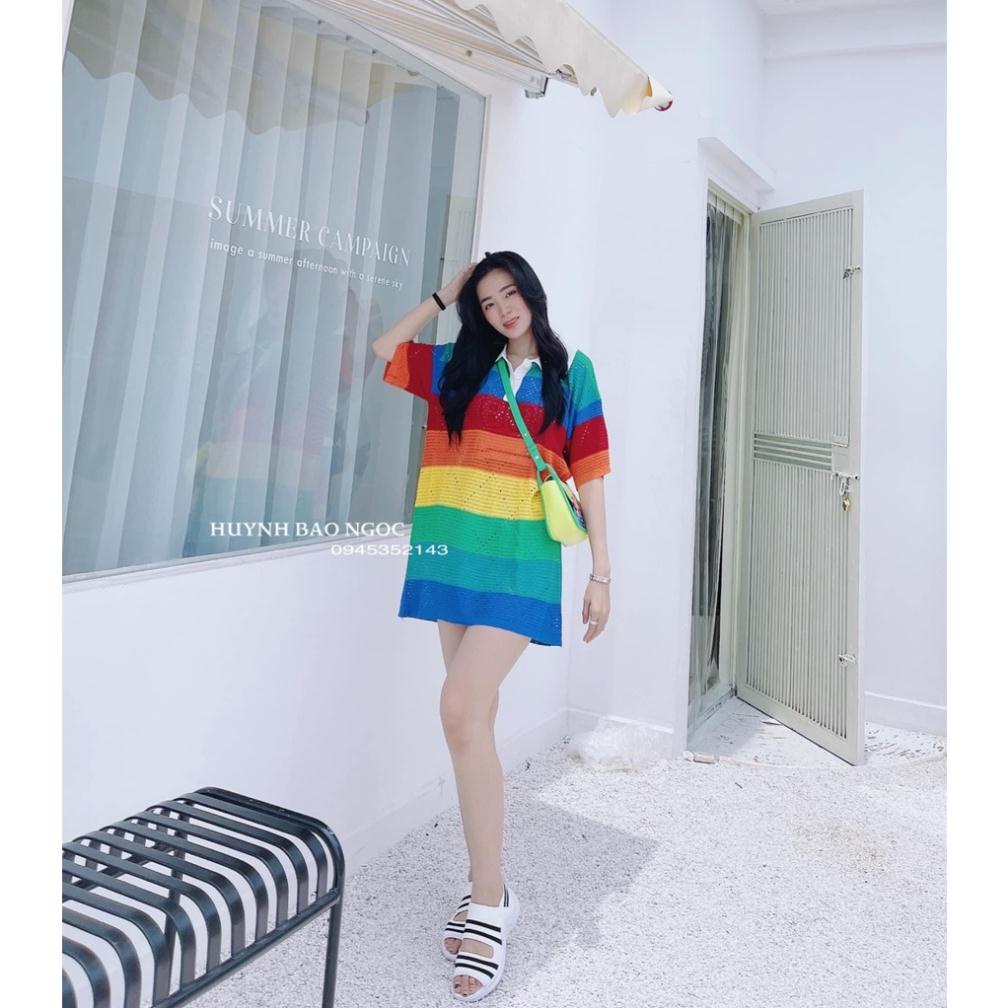 Đầm len kẻ ngang màu sắc siêu xinh