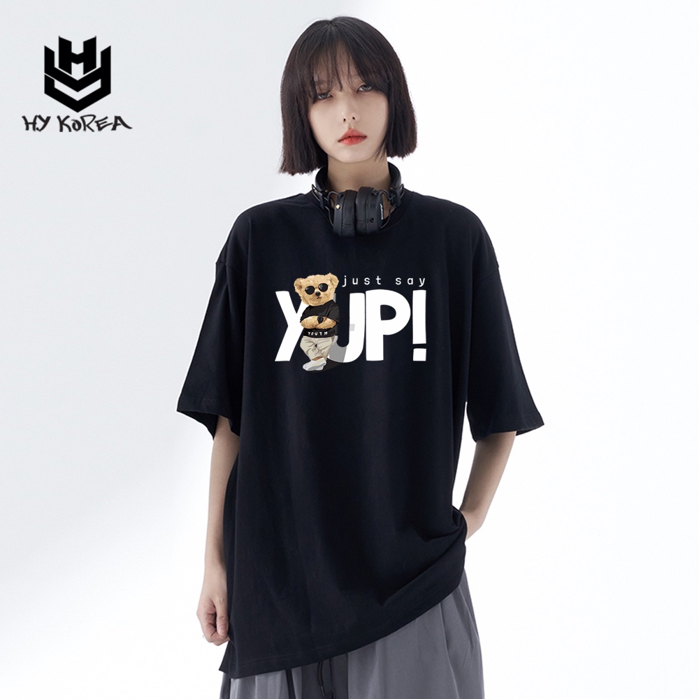 Áo Thun Form Rộng Couple HY Korea Cotton 100 In Hình Gấu Yup! 566.