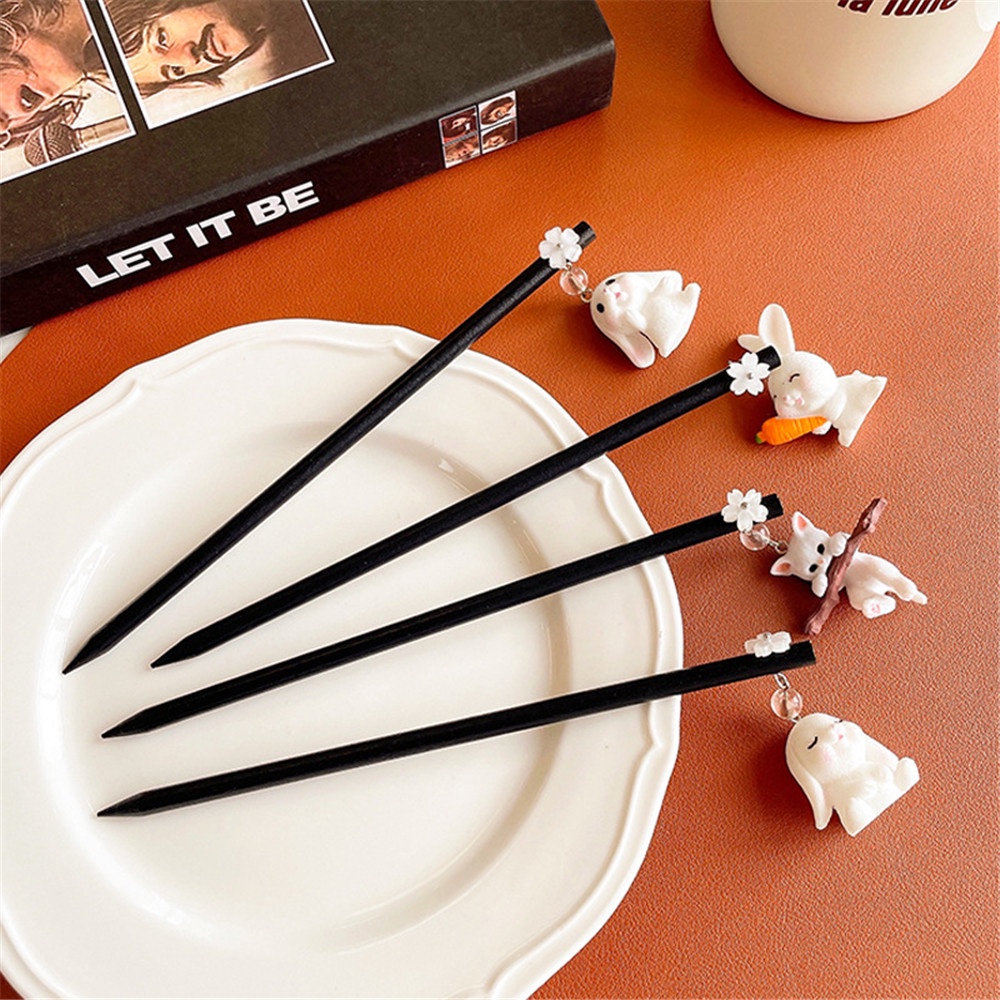 Trâm Cài Tóc Bằng Gỗ Hình Thỏ / Mèo Dễ Thương Phong Cách Cổ Điển