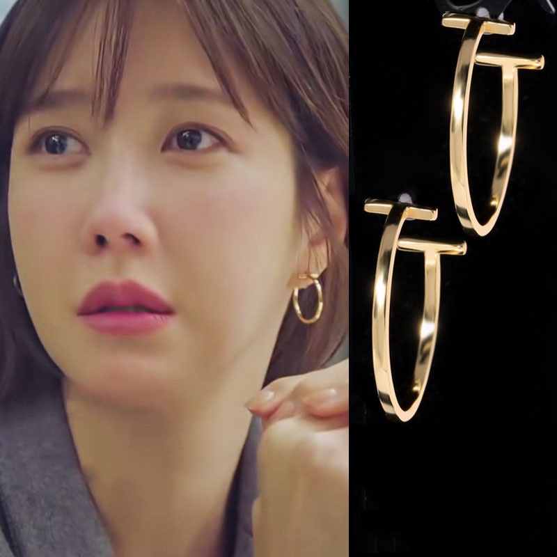 Bông Tai Hình Chữ T Phong Cách Shen Xiulian Hàn Quốc Drama Floor Lee Ji-Ya Va Chạm Cao Cấp
