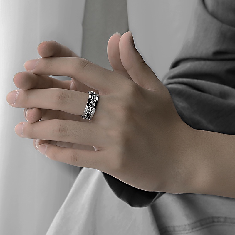 Nhẫn khui bia nhẫn dây xích xoay nhẫn nam cao cấp titan mạ dây xích nhiều màu