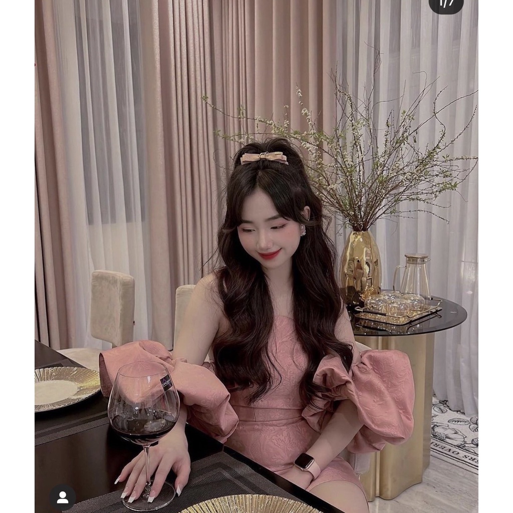 ( Hàng Có Sẵn) Đầm Gấm Cúp Ngực Tay Rớt Phồng Bí  Dự Tiệc Sang Trọng | BigBuy360 - bigbuy360.vn