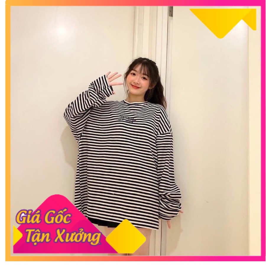 Áo Dài Tay Sweater Kẻ Ngang Hai Màu - Áo Thun Thu Đông Kẻ Ngang Siêu Xinh