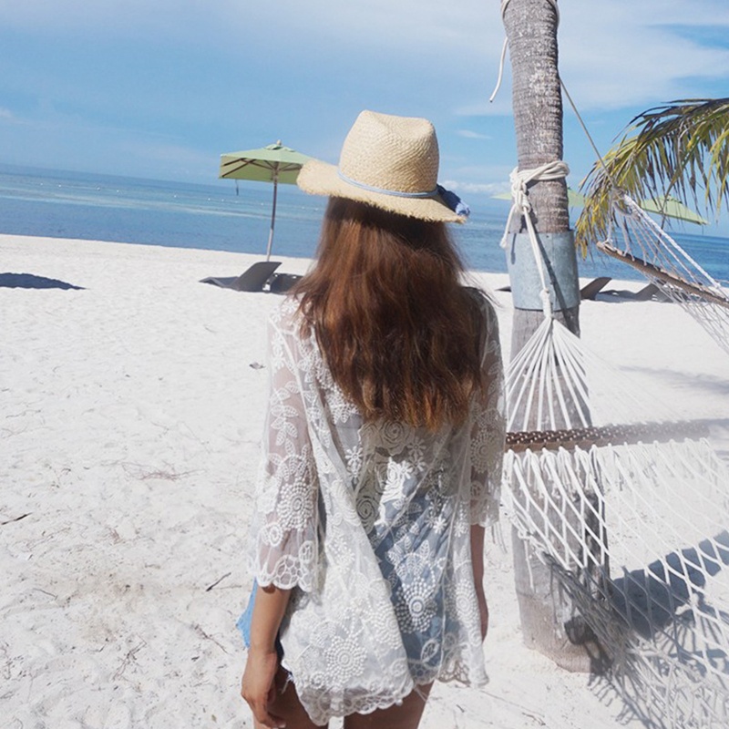 Áo Khoác Cardigan Ren Lưới Mỏng Xuyên Thấu Hở Trước Họa Tiết Hoa Lá Thời Trang Mùa Hè Cho Nữ