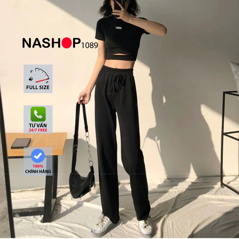 Quần ống rộng nữ cạp chun quần culottes chất da cá quần Nỉ Thun Ống Rộng Nam Nữ Unisex Ulzzang Nashop