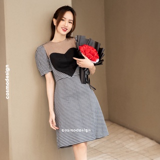 Váy ôm COSMO DESIGN kẻ đen phối đen ngực hình trái tim
