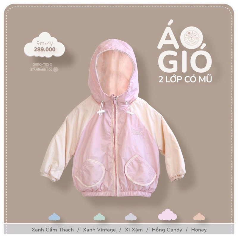 Áo Khoác Jacket xanh tai thỏ  nous HRNEE cho bé 2022