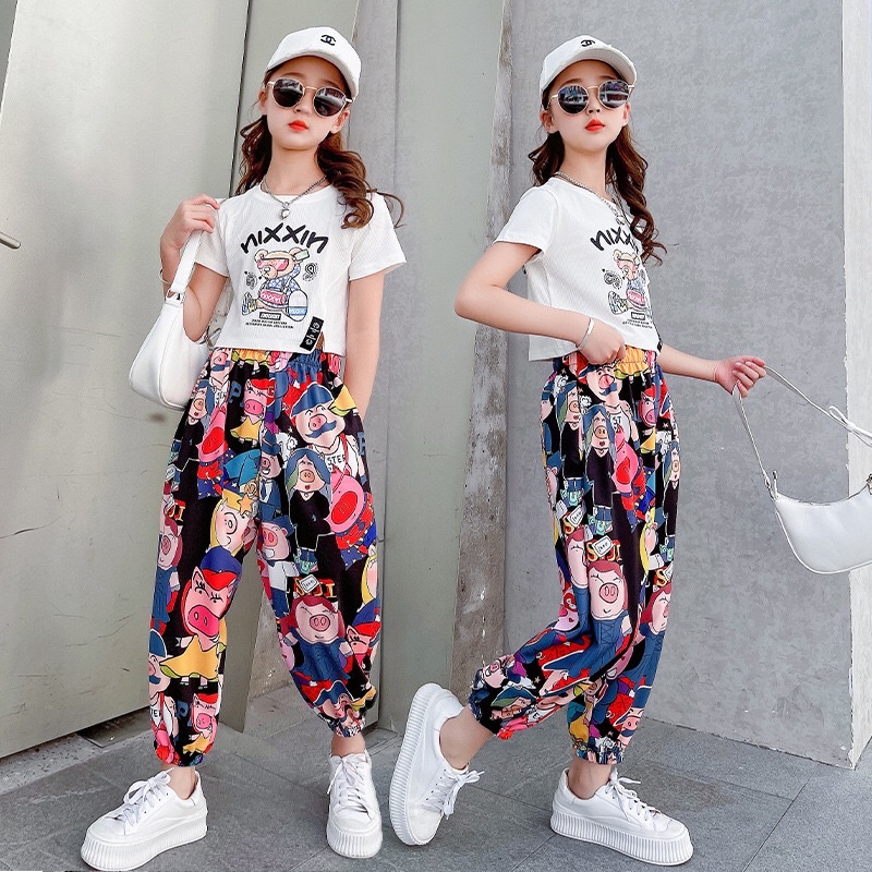 sét bộ quần áo thể thao mùa hè croptop cho bé gái 17-52kg
