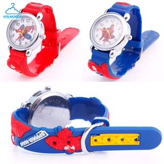 Đồng hồ đeo tay mặt analog quartz làm từ da cao su phong cách spiderman màu xanh dương đỏ thời trang cho bé trai
