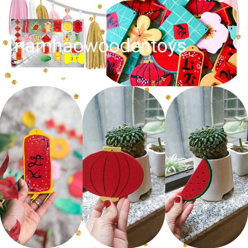 Sỉ, lẻ Sét 10 món trang trí tết gỗ ( tặng 1 chiếc lì xì bất kỳ) 🌼 tô màu decor hết ý