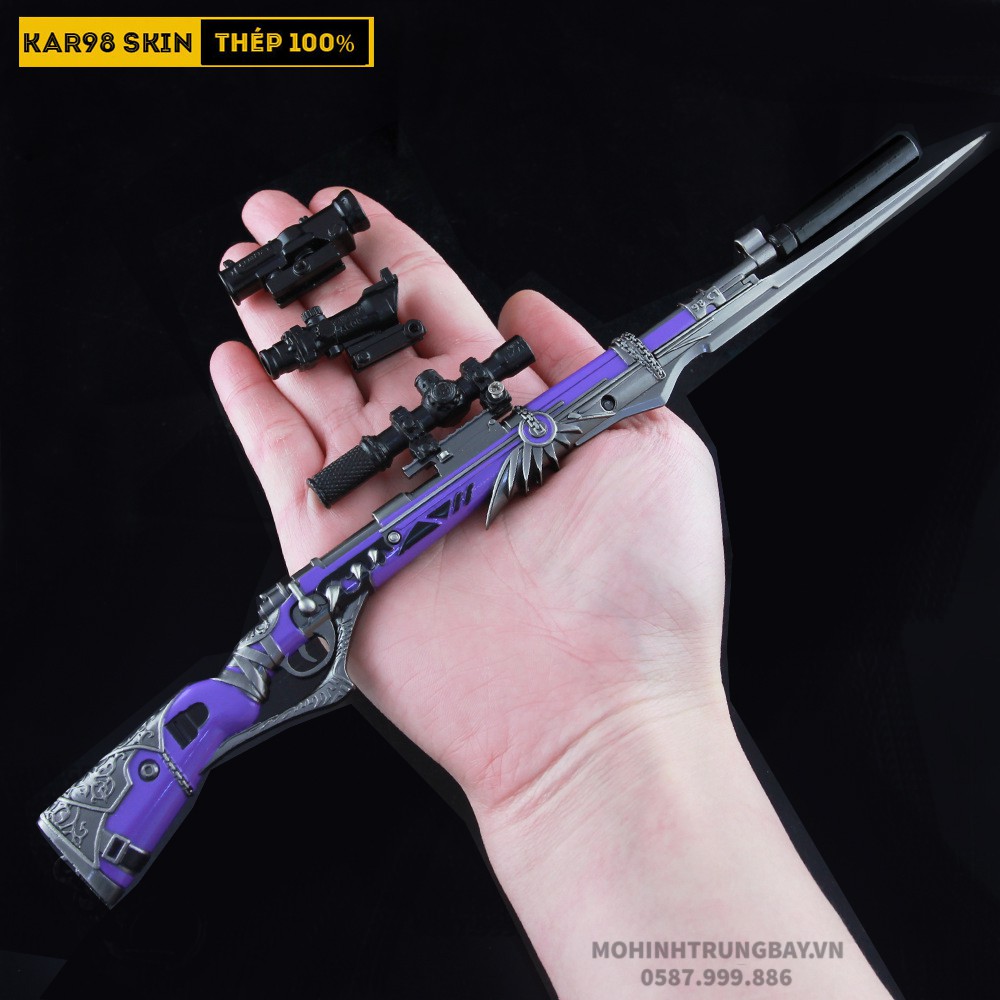 Ảnh Thật Mô Hình PUBG Kar98 Skin Kẻ Hủy Diệt Tặng Kèm 3 Scope Và Kệ Trưng Bày 19cm