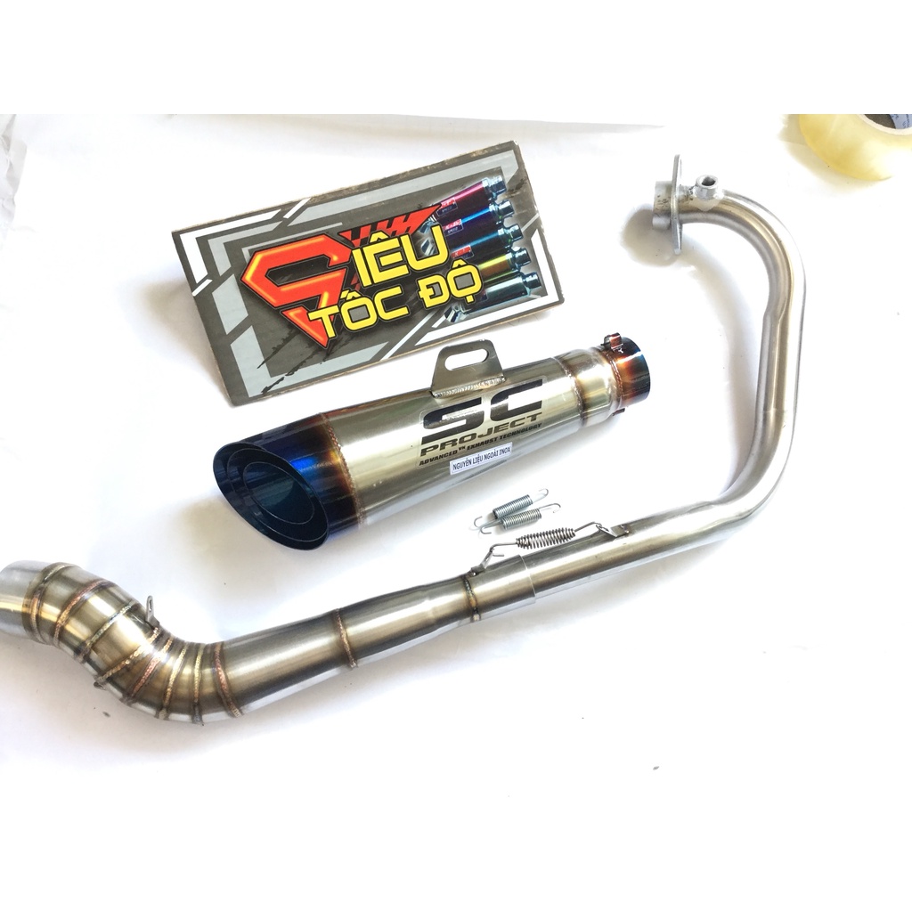 Pô sc xéo đuôi XANH FULL CỔ CONG 2 KHÚC INOX 304 XE exciter, winer, sonic, raider, satria, gsx