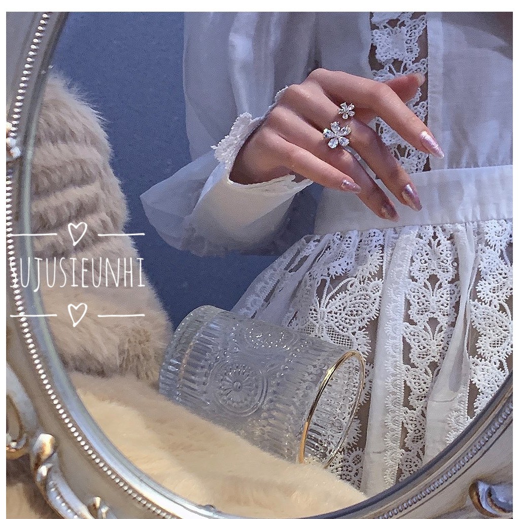 (Kích cỡ mở) Nhẫn hở nữ hình hoa đối xứng đính đá thời trang-loại đẹp