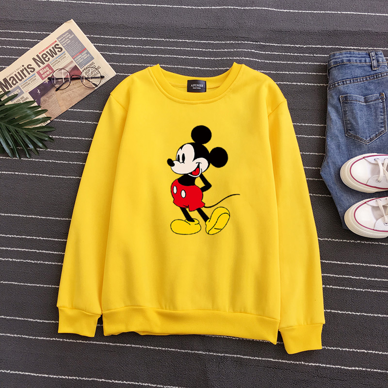 Áo thun tay dài cổ tròn in hình chuột Mickey có size lớn cho nữ