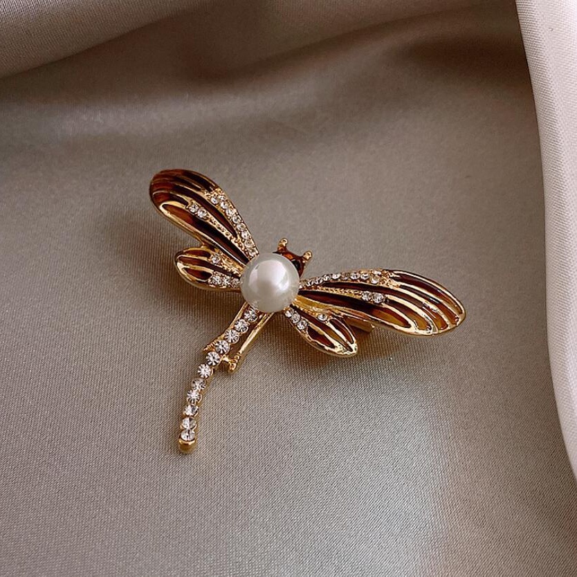 Trâm Cài Áo Hình Chuồn Chuồn Đính Ngọc Trai Sang Trọng