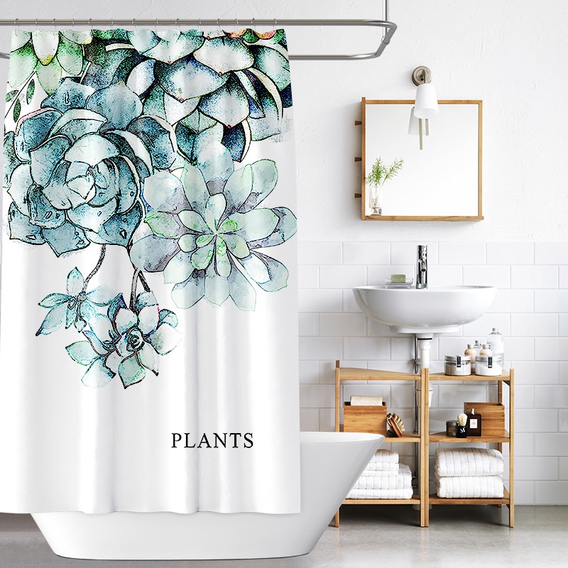 Rèm Che Bồn Tắm Bằng Polyester Chống Thấm Nước In Họa Tiết Cây Xanh Phong Cách Bắc Âu