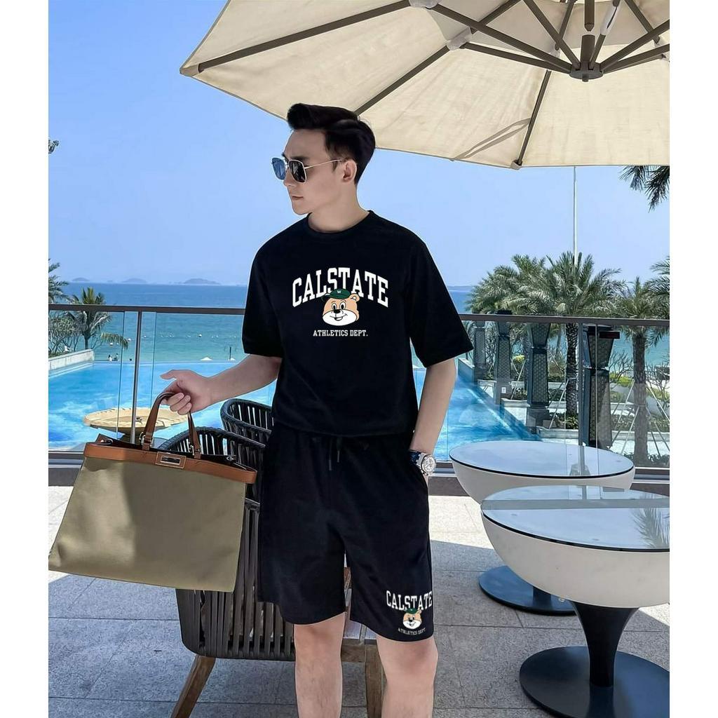 Bộ Thể Thao Hè Tay Ngắn CALISSTE Mặt Cún Siêu Cá Tính, Chất Liệu Cotton Khô Hot Trend Hè 2023