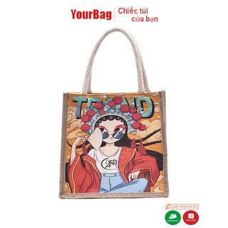 Túi cói đi biển nữ in hình phong cách Vintage phong cách mát mẻ